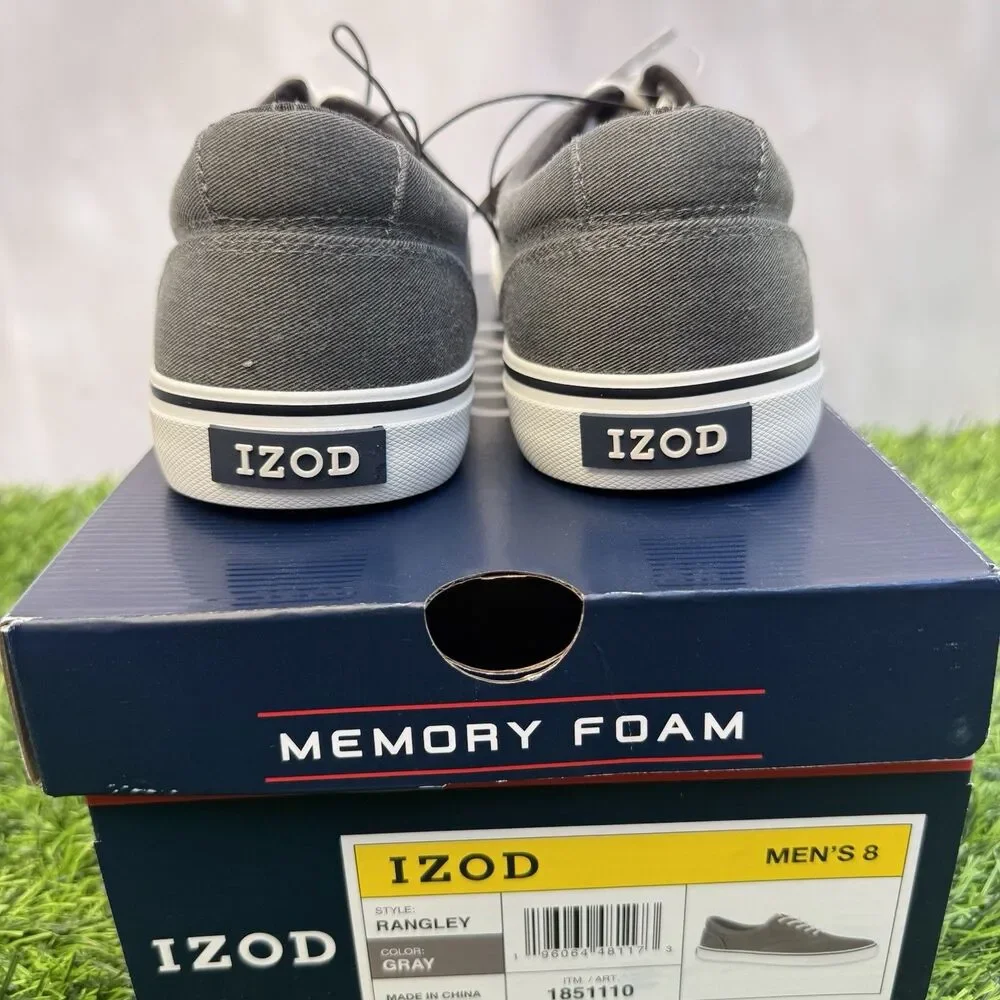 Izod Men's Rangley Canvas Memory Foam Gray Lace Up Sneaker Shoes Size 8